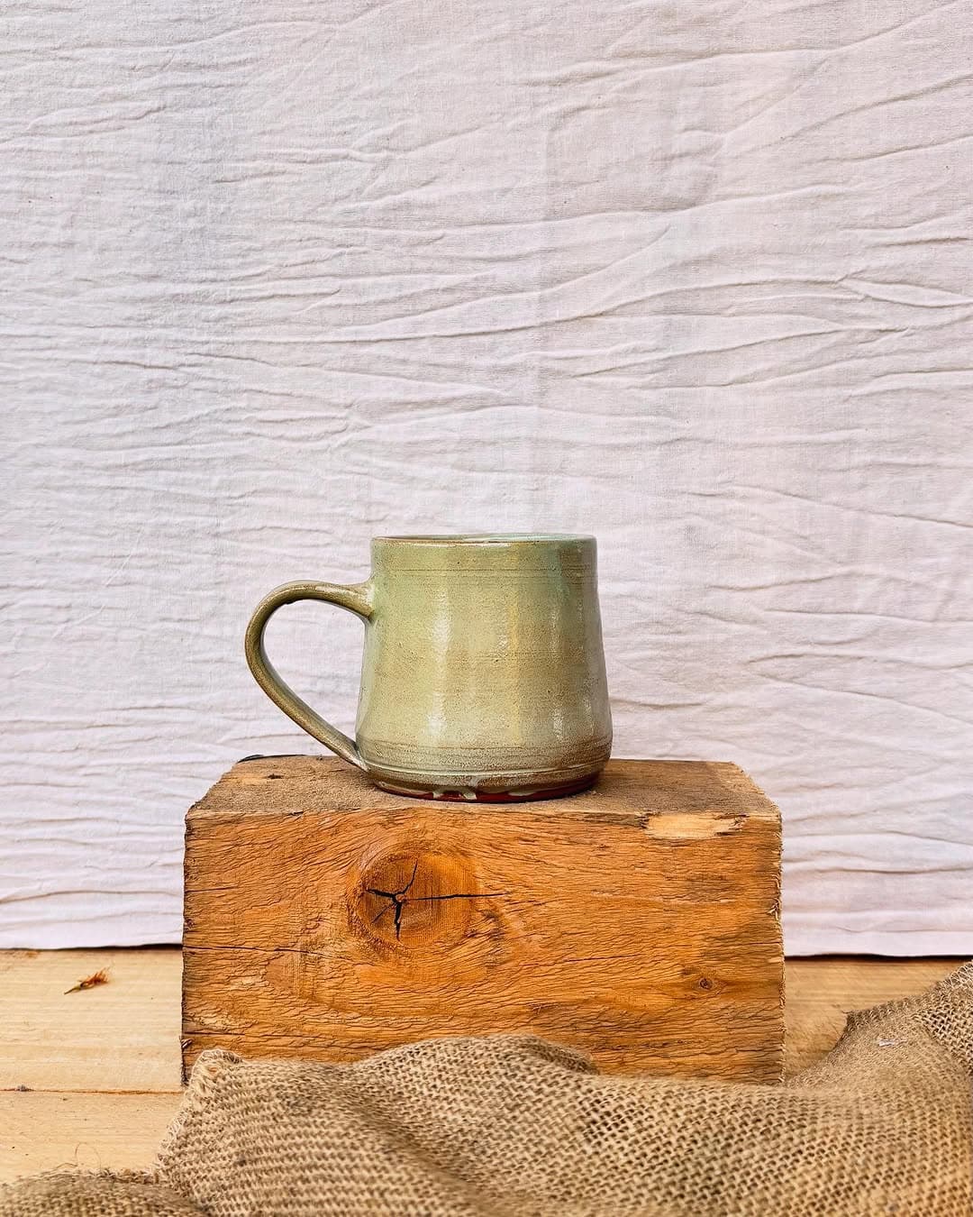 Olive wheel-thrown pottery mug